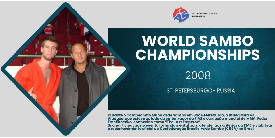 Atleta Marcos Albuquerque e Fedor Emelianenko no Campeonato Mundial de Sambo 2008 em São Petersburgo